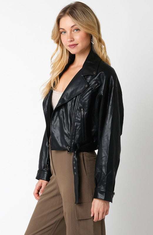 Noir Cropped Moto Jacket