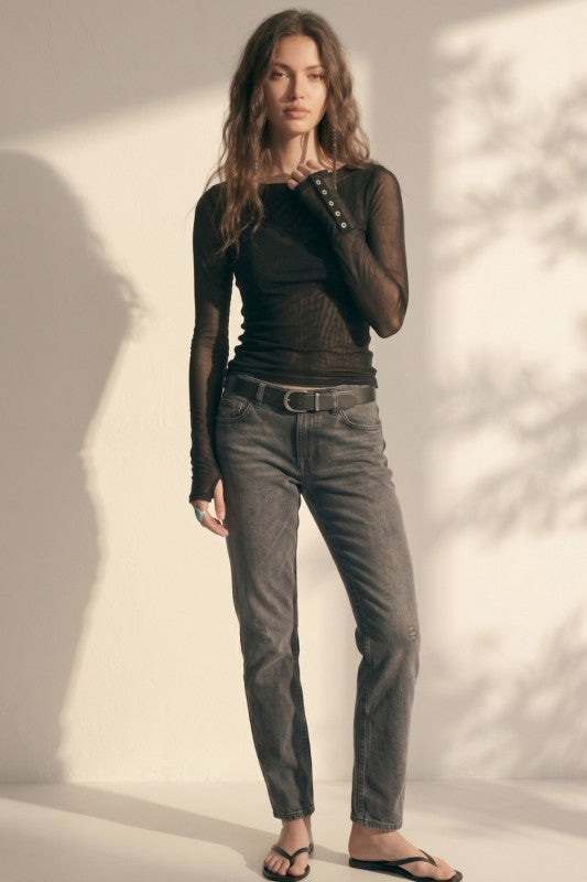 Sheer Button Sleeve Top